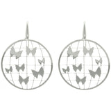 Large Butterfly Earrings - Sterling Silver Multi Butterfly Laser Cut Round Dangle Earrings