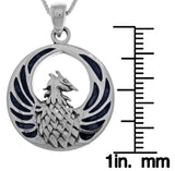 Jewelry Trends Sterling Silver Phoenix Fire Bird Pendant with Blue Paua Shell on 18 Inch Box Chain Necklace