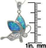 Opal Necklace - Sterling Silver Created Opal and CZ Playful Butterfly Pendant with 18 Inch Box Chain Necklace