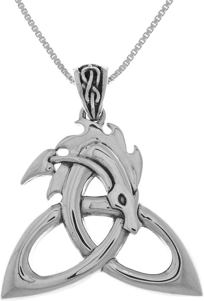 Jewelry Trends Celtic Dragon Trinity Knot Sterling Silver Pendant Necklace 18"