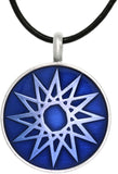 Magic Star Necklace - Pewter Magic Star Vibrant Blue Round Celestial Success Pendant on 18 Inch Black Leather Cord Necklace
