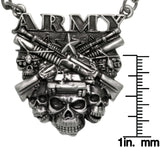 Army Necklace - Pewter Army Insignia with Skulls Pendant on 23 Inch Chain Necklace