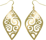 Swirl Earrings - Goldtone Brass Weightless Large Diamond Shaped Wavy Filigree Swirl Dangle Earrings Fashion Jewelry