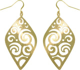 Swirl Earrings - Goldtone Brass Weightless Large Diamond Shaped Wavy Filigree Swirl Dangle Earrings Fashion Jewelry