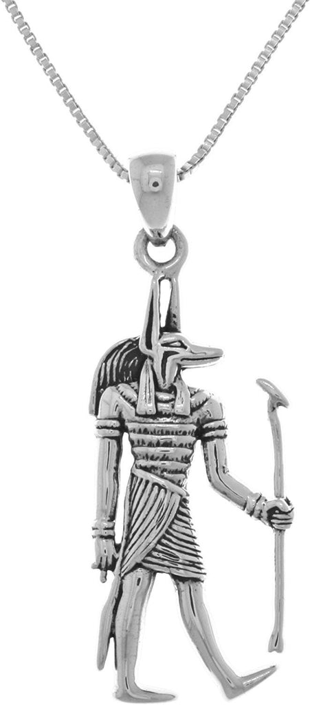 Jewelry Trends Anubis Egyptian God of The Underworld Sterling Silver Pendant on 18 Inch Chain Necklace