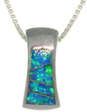 Opal Necklace - Sterling Silver Created Blue Opal Small Hourglass Design with 18 Inch Box Chain Necklace
