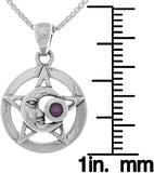Jewelry Trends Sterling Silver Moon Star Pentacle Pendant with Amethyst on 18 Inch Box Chain Necklace