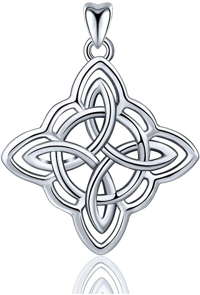 Jewelry Trends Quarternary four-cornered Celtic Luck knot Sterling Silver Pendant Necklace 18"