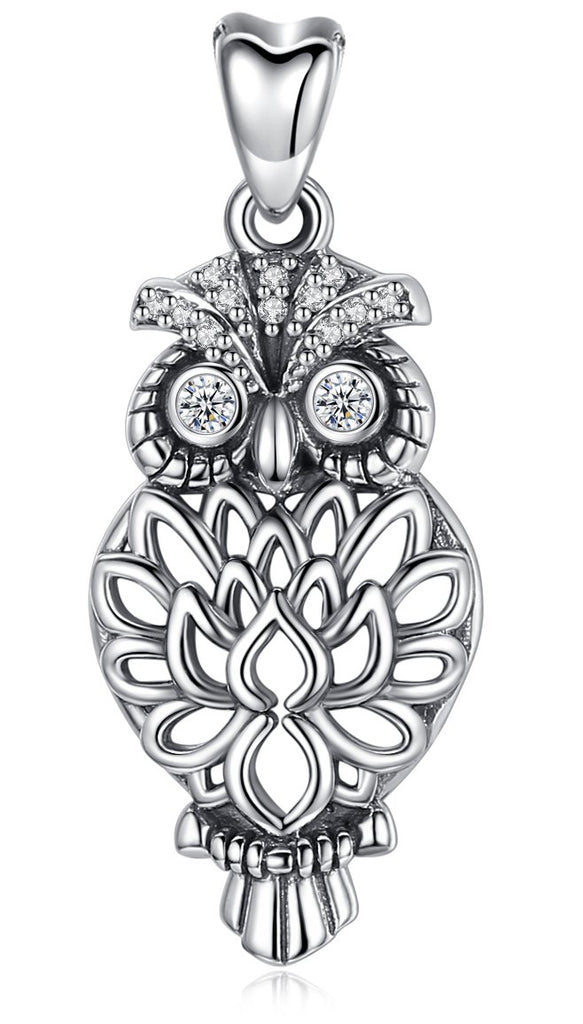 Jewelry Trends Owl Bird Animal Sterling Silver Pendant Necklace 18"