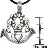 Jewelry Trends Pewter Claddagh Heart and Crown Celtic Pendant on Black Leather Necklace