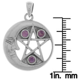 Jewelry Trends Sterling Silver Crescent Moon and Star Pentacle Pendant with Amethyst