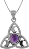 Jewelry Trends Sterling Silver Celtic Trinity Crescent Moon Pendant with Amethyst on 18 Inch Box Chain Necklace