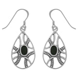 Contemporary Silver Earrings Teardrop Silver Plated Bronze with Black Onyx Gems