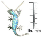 Opal Necklace - Sterling Silver Created Blue Opal Gecko Pendant with 18 Inch Box Chain Necklace