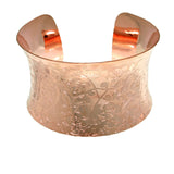 Cuff Bracelet - Wide Coppertone Steel Flared Bangle Floral Etched Bracelet