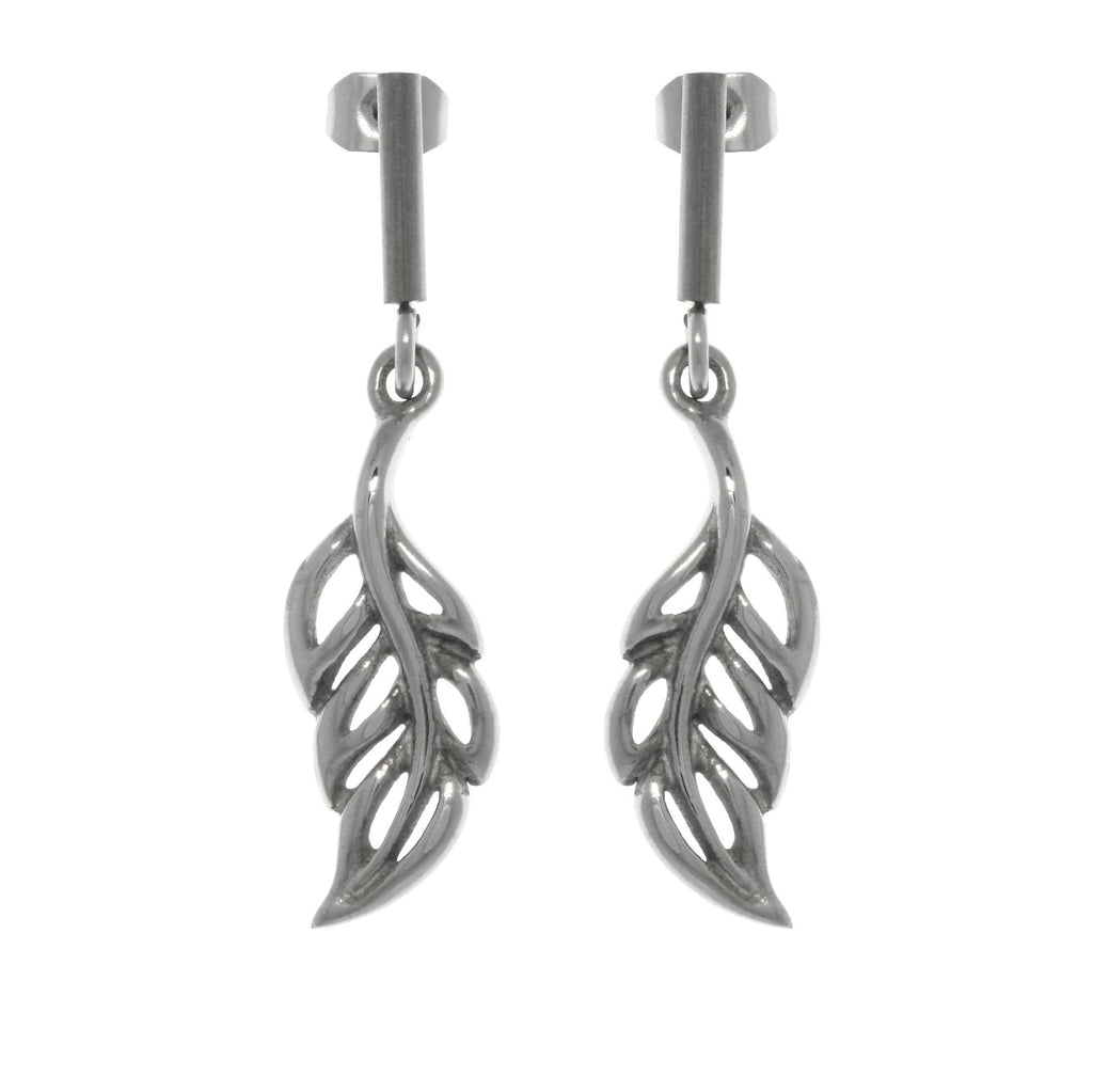 Leaf Dangle Earrings - Stainless Steel Bar with Oak Leaf Dangle Post Earrings