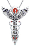 Jewelry Trends Sterling Silver Rising Phoenix Fire Bird with Snakes Pendant on 18 Inch Box Chain Necklace