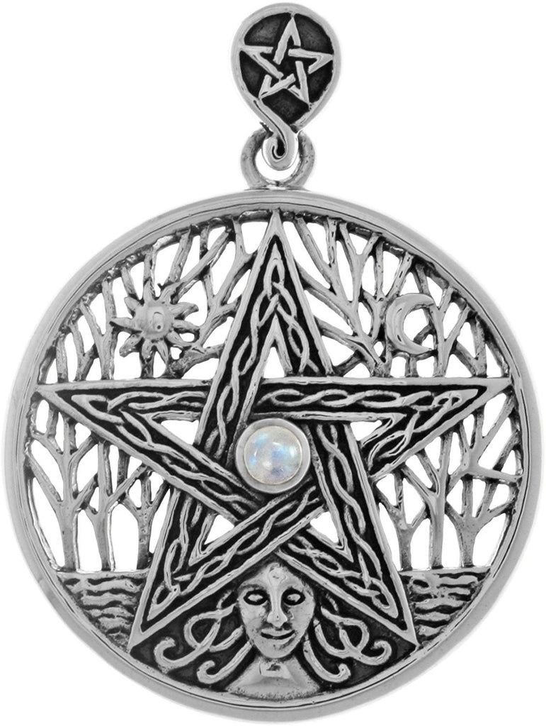 Jewelry Trends Sterling Silver Celtic Goddess Pentacle Pendant with Moonstone