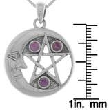 Jewelry Trends Sterling Silver Moon and Star Pentacle Pendant with Amethyst on 18 Inch Chain Necklace