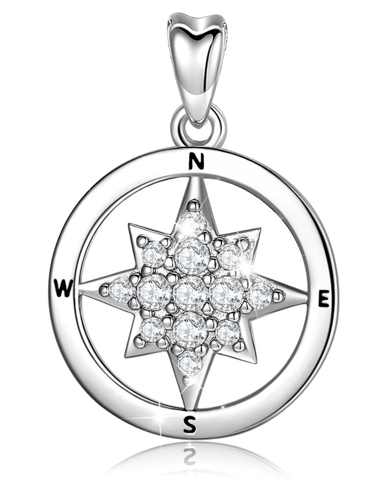 Jewelry Trends North Star CZ Journey Protection Sterling Silver Pendant Necklace 18"