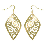 Swirl Earrings - Goldtone Brass Weightless Large Diamond Shaped Wavy Filigree Swirl Dangle Earrings Fashion Jewelry