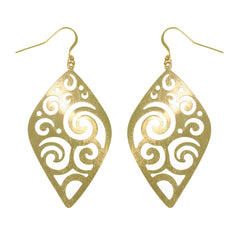 Swirl Earrings - Goldtone Brass Weightless Large Diamond Shaped Wavy Filigree Swirl Dangle Earrings Fashion Jewelry