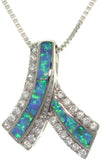 Opal Necklace - Sterling Silver Created Blue Opal and Clear Cubic Zirconia Glittering Ribbon Pendant with Box Chain Necklace
