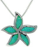 Opal Necklace - Sterling Silver Created Blue Opal Large Starfish Pendant with 18 Inch Box Chain Necklace
