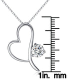 CZ Heart Necklace - Sterling Silver Open Heart Pendant with CZ Crystal on 18 Inch Box Chain Necklace