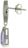 Opal Earrings - Sterling Silver Created Blue Opal Modern Dangle Earrings with Amethyst Purple CZ Stones