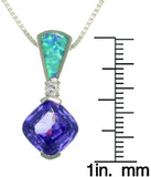 Opal Necklace - Sterling Silver Created Blue Opal with Amethyst Purple CZ Elegant Pendant on 18 Inch Box Chain Necklace