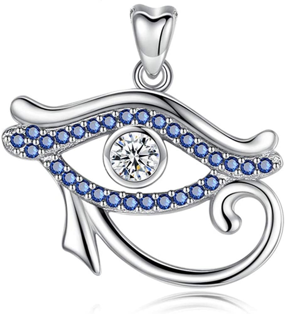Jewelry Trends Egyptian Eye Of Horus Evil-Eye CZ Sterling Silver Pendant Necklace 18"
