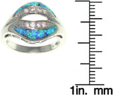 Opal Ring - Sterling Silver Created Blue Opal and Clear Cubic Zirconia Sculpted Kiss Ring 5, 6, 7, 8, 9, 10