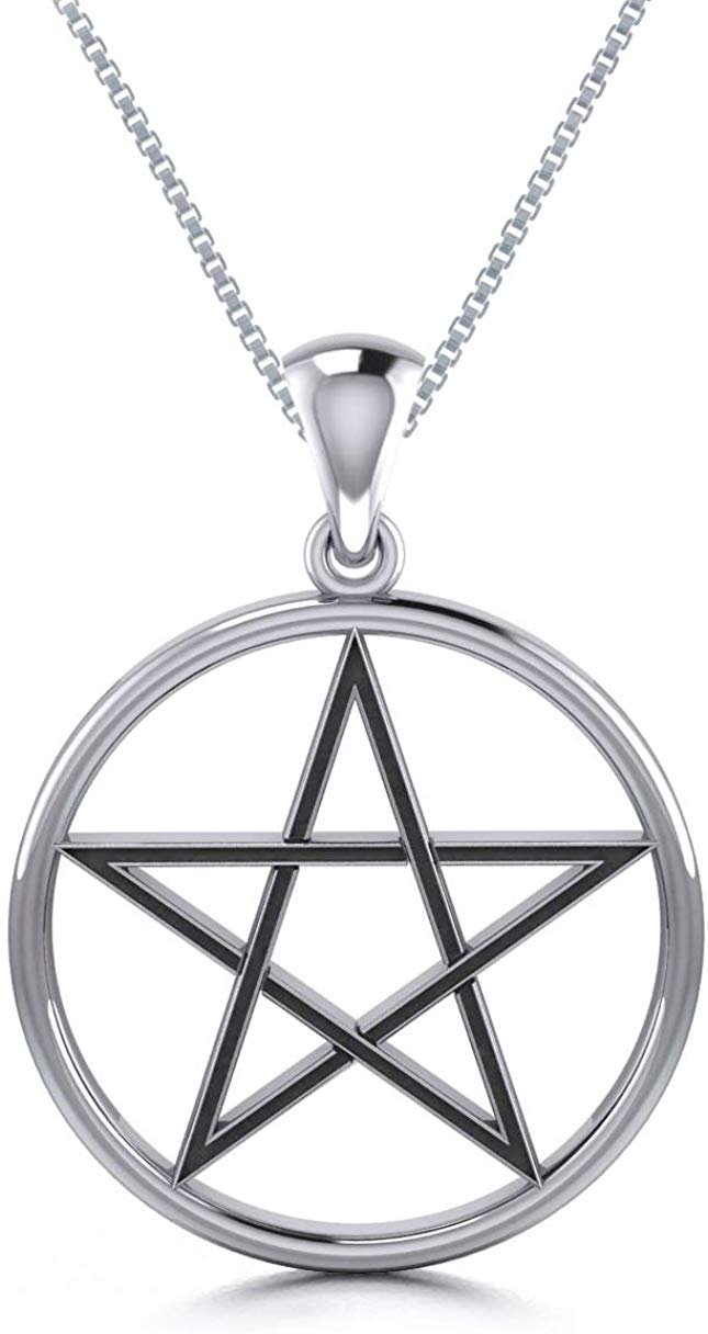 Buy 925 Sterling Silver Pentagram Necklace Fine Jewelry Gift for Women Mens  Pendant Astrological Symbol Necklace Crescent Black Moon and Cross Necklace  Wiccan Jewelry for Women Girls Friends Sister Gifts with Gift