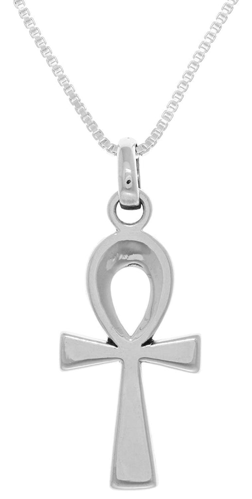 Jewelry Trends Sterling Silver Egyptian Ankh Pendant on Box Chain Necklace