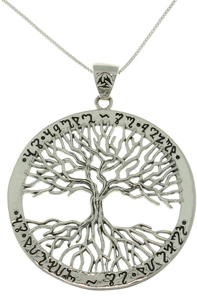 Jewelry Trends Sterling Silver Celtic Tree of Life Pendant with Rune Message on 18 Inch Box Chain Necklace