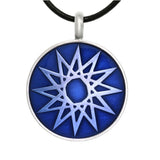 Magic Star Necklace - Pewter Magic Star Vibrant Blue Round Celestial Success Pendant on 18 Inch Black Leather Cord Necklace