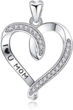 Jewelry Trends Heart with Pave CZ Love You Mom Message Sterling Silver Pendant Necklace 18"