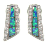 Opal Earrings - Sterling Silver Created Blue Opal Leverback Earrings with Clear Pave CZ Crystals