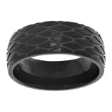 Black Ring - Stainless Steel Black IP Grooved Tread Pattern Band Ring