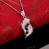 Dolphin Necklace - Sterling Silver Double Dolphin Mother and Baby CZ Crystal Pendant on 18 Inch Box Chain Necklace