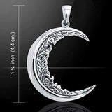 Jewelry Trends Sterling Silver Large Floral Leaf Crescent Moon Pendant on 18 Inch Box Chain Necklace