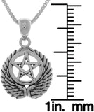 Jewelry Trends Sterling Silver Pentacle with Wings Pendant on 18 Inch Box Chain Necklace