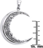 Jewelry Trends Sterling Silver Large Floral Leaf Crescent Moon Pendant on 18 Inch Box Chain Necklace