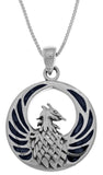 Jewelry Trends Sterling Silver Phoenix Fire Bird Pendant with Blue Paua Shell on 18 Inch Box Chain Necklace