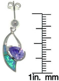 Opal Earrings - Sterling Silver Created Blue Opal and Purple Cubic Zirconia Dangle Earrings