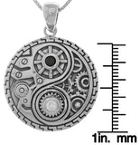 Jewelry Trends Sterling Silver and CZ Steampunk Yin Yang Pendant on 18 Inch Box Chain Necklace