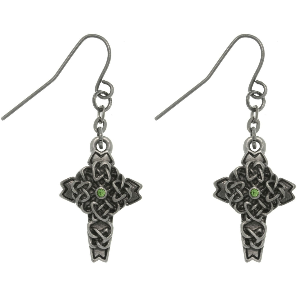 Jewelry Trends Pewter Rhinestone Celtic Cross Earrings