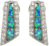Opal Earrings - Sterling Silver Created Blue Opal Leverback Earrings with Clear Pave CZ Crystals