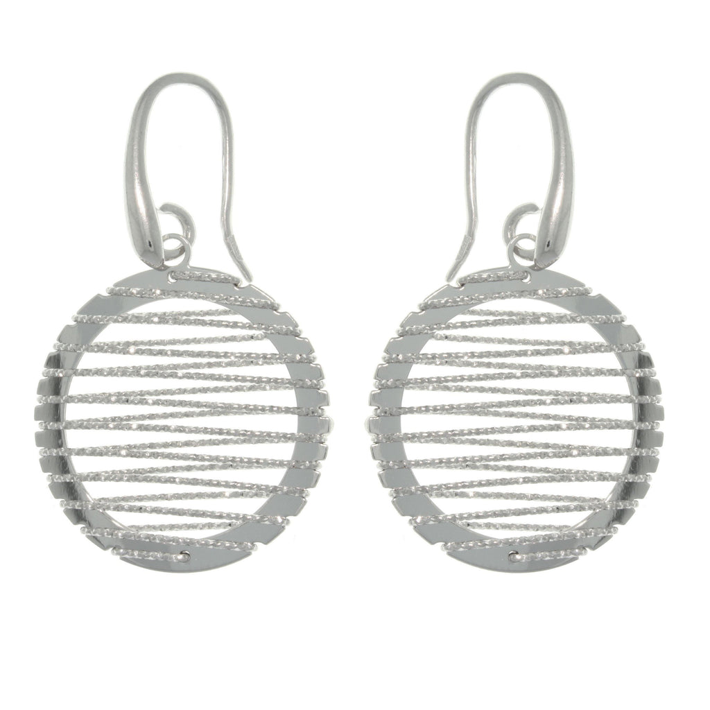 Sparkle Earrings - Sterling Silver Circle Dangle Earrings with Wrapped Twisted Sparkle Rope Design